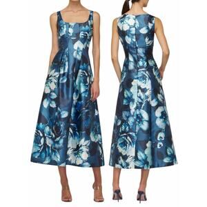 Kay Unger June Sleeveless Tea Length Dress Dark Ink Blue Women Size 2